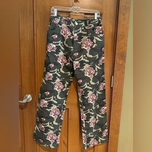 Pink Lily Black Floral Camo Straight Leg Jeans